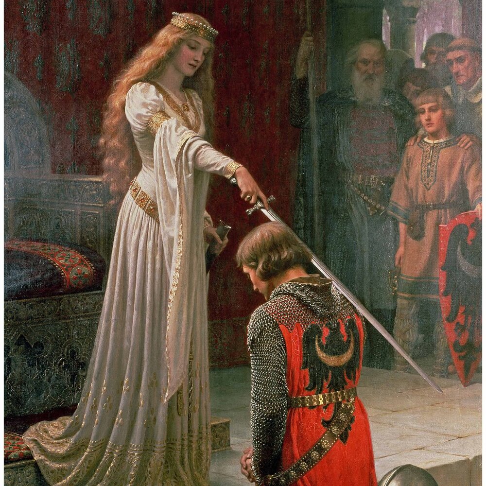 ACCOLADE Art Print: 8"by10" Reproduction. Medieval Castle, Queen, Sword, Knight